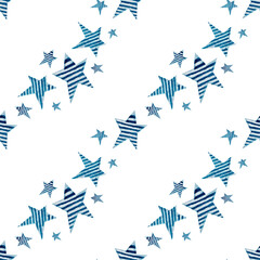 Naklejka premium Seamless watercolor pattern with stars on a white background. Pattern for various fabrics, various childish products.