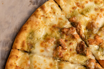 delicious homemade fast food pizza with seafood shrimp