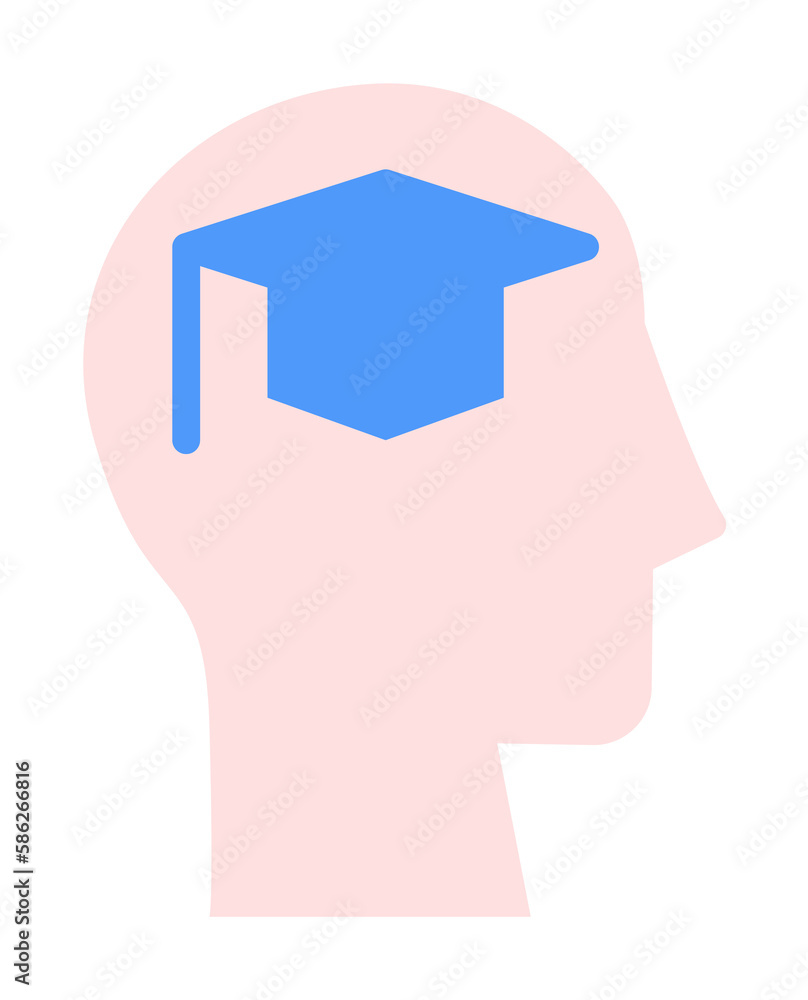 Poster head graduate hat icon. simple color elements of brain process icons for ui and ux, website or mobil