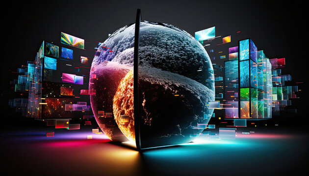 Ai generated illustration of lcd screens is use for exbibition, gaming, advertising and others