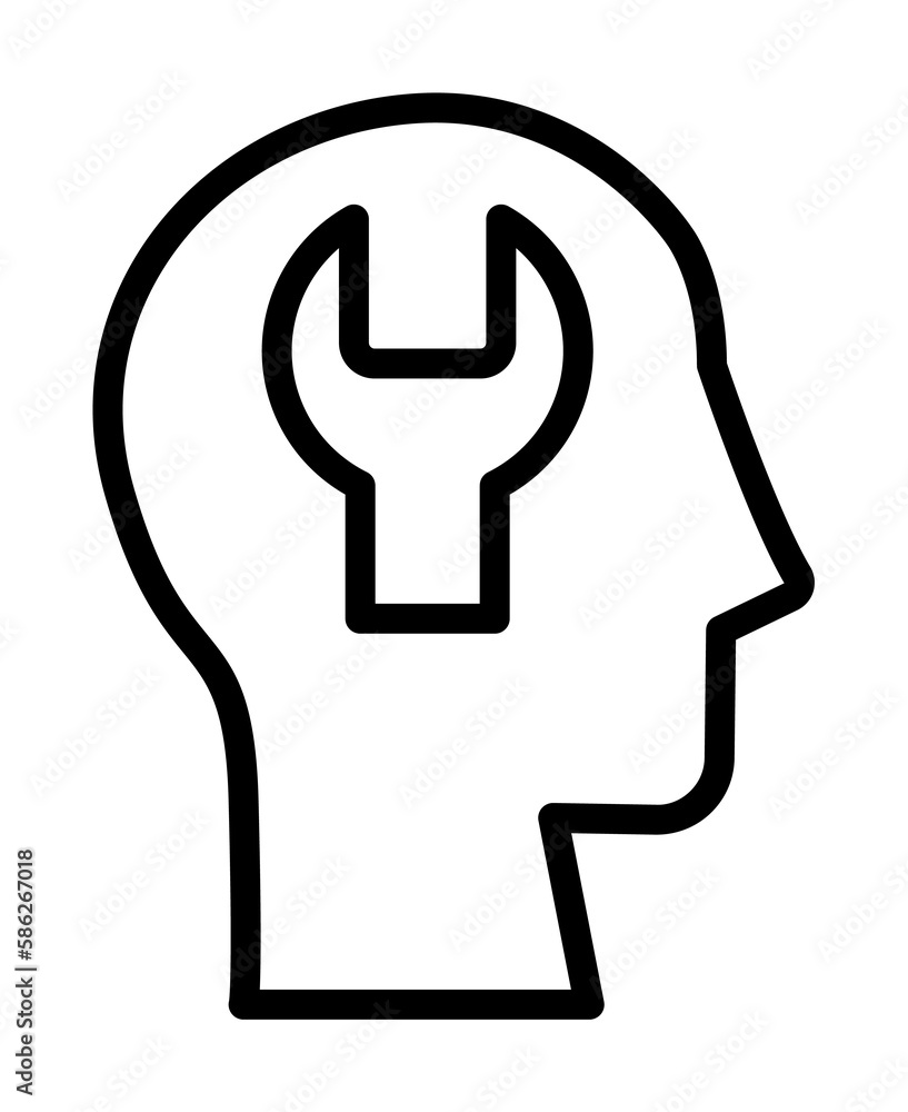 Poster head wrench icon. simple line, outline elements of brain process icons for ui and ux, website or mob