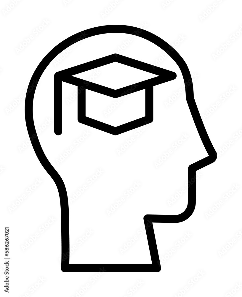 Poster head graduate hat icon. simple line, outline elements of brain process icons for ui and ux, website 