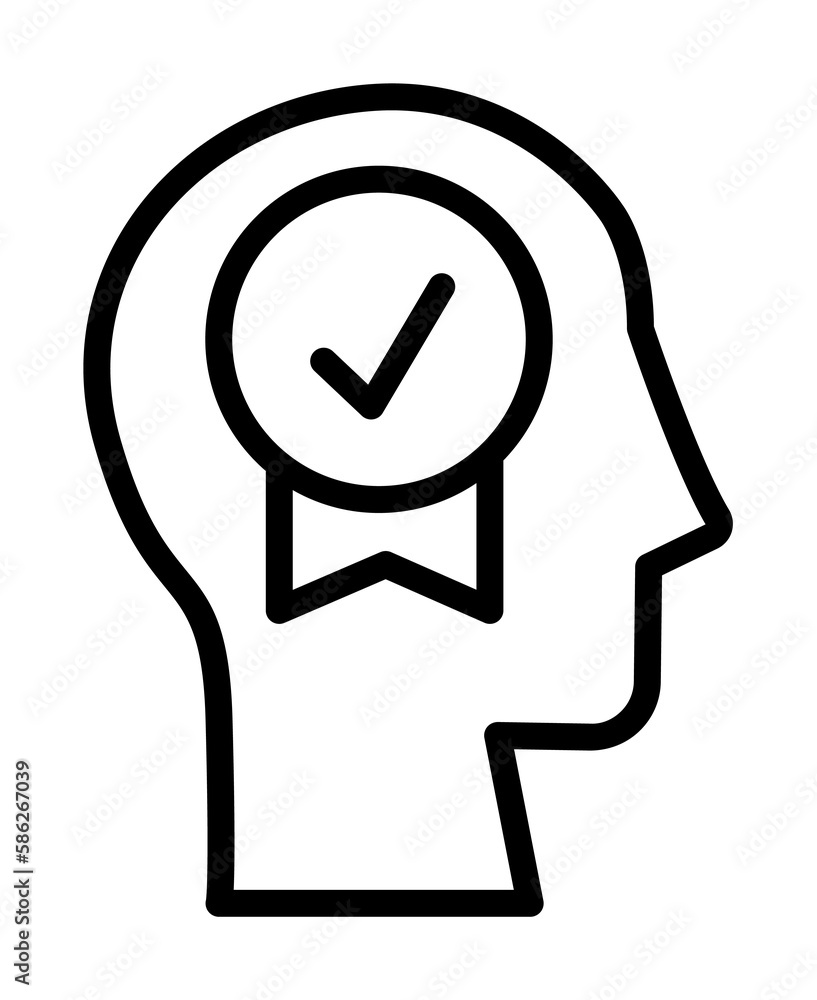 Aufkleber head check mark icon. simple line, outline elements of brain process icons for ui and ux, website or
