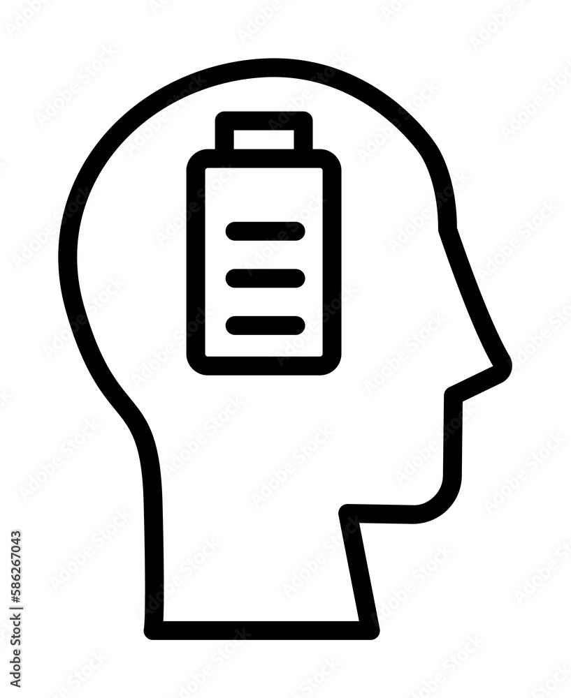 Poster head battery icon. simple line, outline elements of brain process icons for ui and ux, website or mo
