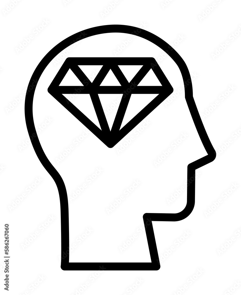 Poster head diamond icon. simple line, outline elements of brain process icons for ui and ux, website or mo