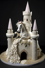 Fantasy unicorn with castle cake. Generative ai.