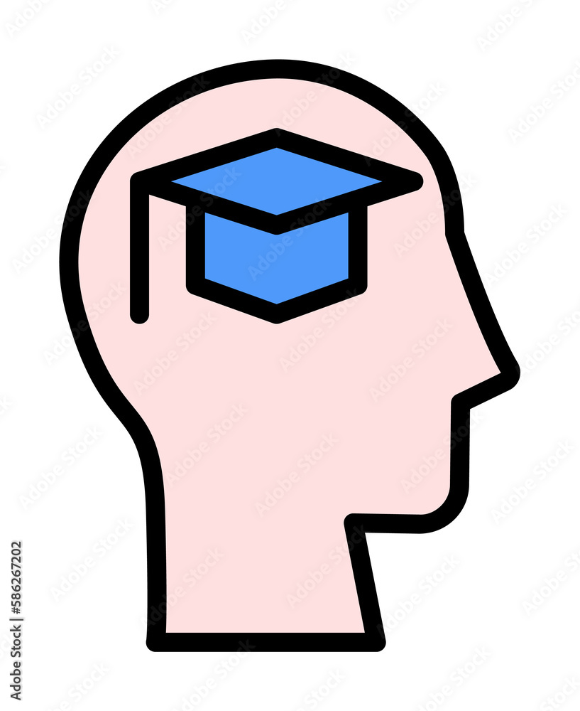 Poster head graduate hat icon. simple color with outline elements of brain process icons for ui and ux, web