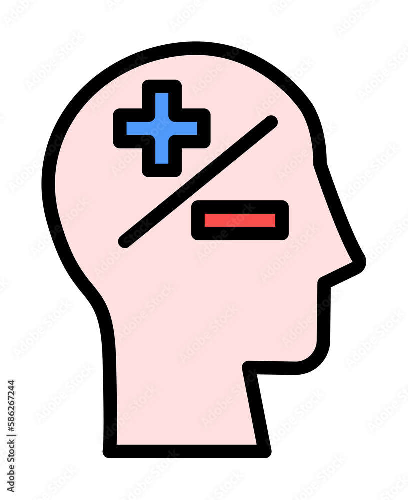 Poster head plus minus icon. simple color with outline elements of brain process icons for ui and ux, websi