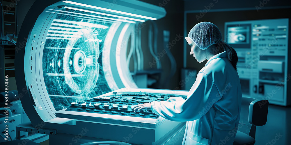 Poster a working medical device and a lab employee - generative ai