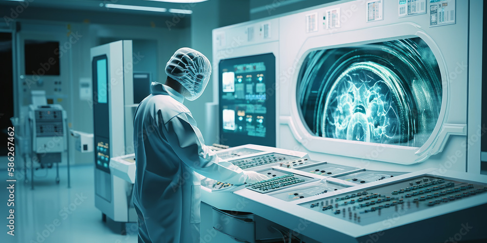 Poster a working medical device and a lab employee - generative ai