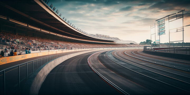 empty racetrack and a large audience on the grandstands - Generative AI