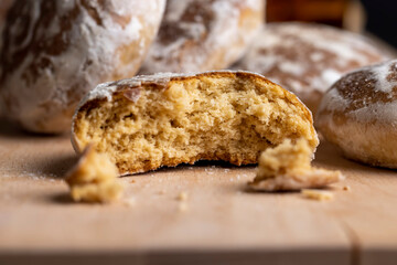 Powdered sugar gingerbread on the table