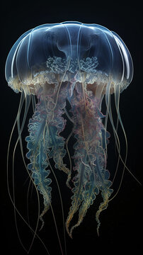 young jellyfish queen, breathing in and breathing out, highly detailed intricate, ultra photorealistic, mysterious. Created by AI