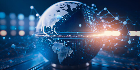 Obraz na płótnie Canvas Global network of cyber Earth. Future planet communication. Blockchain technology crypto money of world. Generation AI