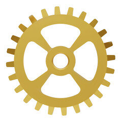 3D gold Gear icon. Golden Transmission cogwheels and gears are isolated on white background. Yellow Machine gear, setting symbol, Repair, and optimize workflow concept. 3d  illustration.