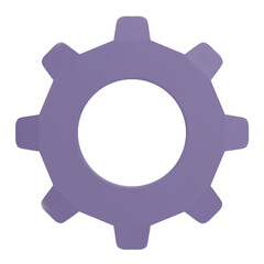 3D purple Gear icon. Transmission cogwheels and gears are isolated on white background. Purple Machine gear, setting symbol, Repair, and optimize workflow concept. 3d  illustration.