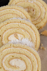 sweet dessert with cottage cheese cream and soft sponge cake