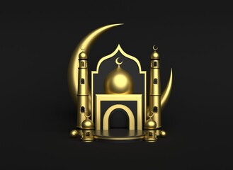 Islamic Ramadan Podium Stage Template Black Color Background