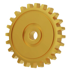 3D gold Gear icon. Golden Transmission cogwheels and gears are isolated on white background. Yellow Machine gear, setting symbol, Repair, and optimize workflow concept. 3d  illustration.