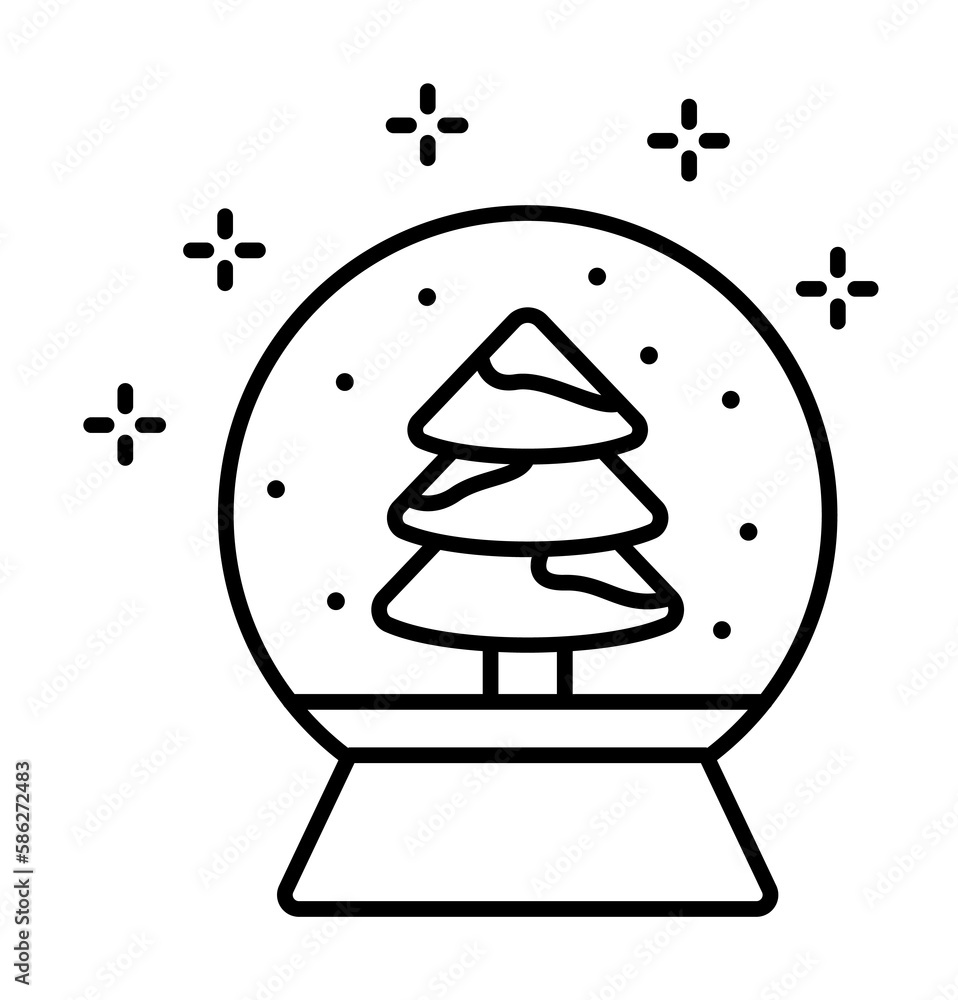 Poster snow globe, tree icon. simple line, outline of new year icons for ui and ux, website or mobile appli
