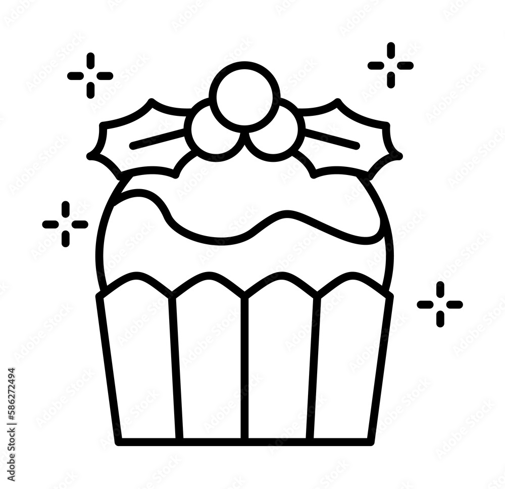 Poster cupcake, bakery icon. simple line, outline of new year icons for ui and ux, website or mobile applic