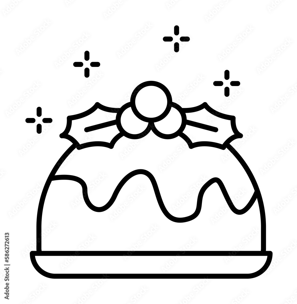 Poster pudding, bakery icon. simple line, outline of new year icons for ui and ux, website or mobile applic