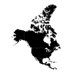North America map with regions. USA, Canada, Mexico maps. Outline North America map isolated on white background.