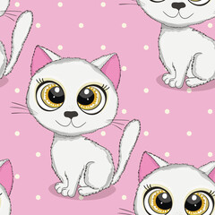 Seamless pattern with cute kitten print. Different scandy cats on color background. Scandinavian style illustration for kids. Vector illustration for fabric, textile, wallpaper, home clothing, pajama