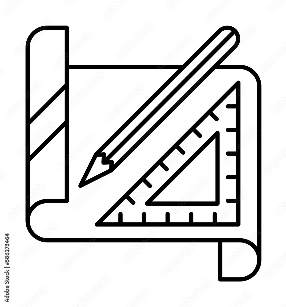Poster paper, ruler, pencil icon. simple line, outline elements of construction tool icons for ui and ux, w