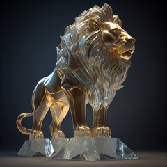 A lion statue made with crystal type material
