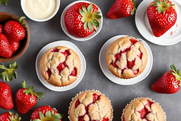 Fototapeta premium strawberry Muffins with Ingredients, generative art by A.I.