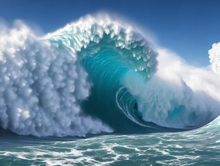 big tsunami sea wave, generative art by A.I. - obrazy, fototapety, plakaty