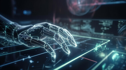 Robot hand finger, ai background technology graphics. Generative Ai