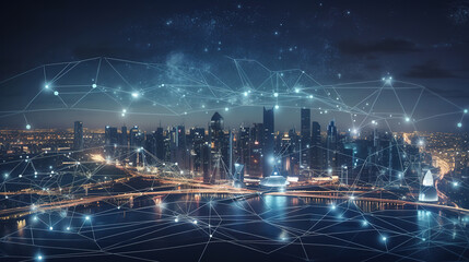 Abstract connected dots and lines. Generative Ai