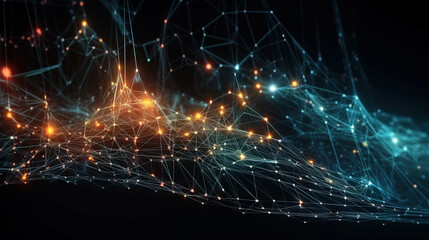 Obraz premium Wave of dots and weave lines. Abstract background. Network connection structure. Generative ai