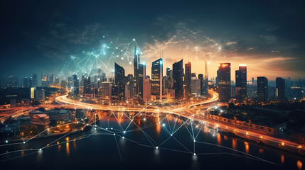 Fototapeta na wymiar Smart city and communication network concept. Generative Ai