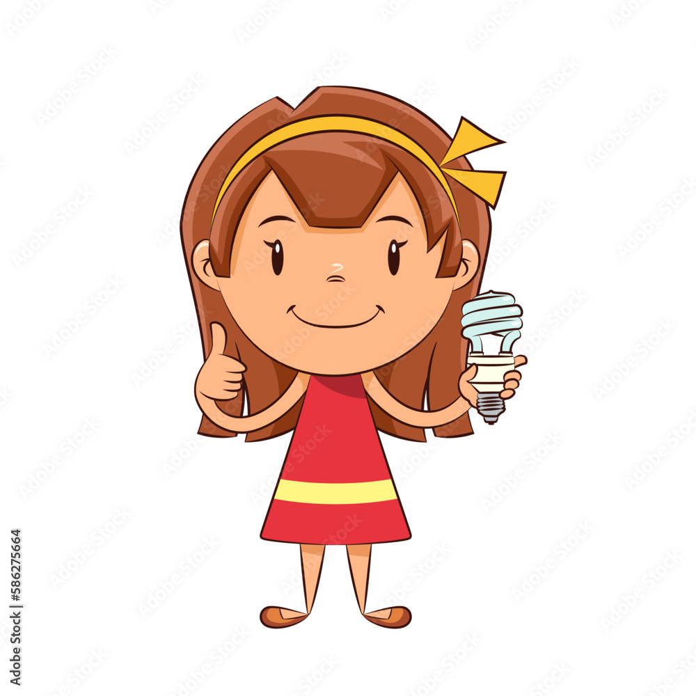 Wall mural girl holding spiral light bulb