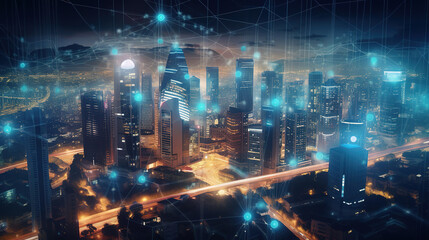 Fototapeta na wymiar Smart city and telecommunication concept. Generative Ai