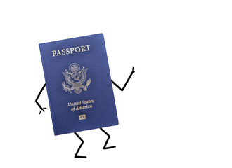 US passport with drawn arms and legs showing OK gesture.