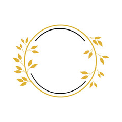 Obraz premium Vector floral logo template in elegant and minimal style with gold color on grey background illustration. Circle frames logos. For badges, labels, logotypes and branding business identity.