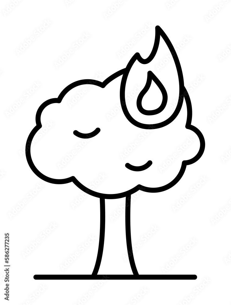 Poster burning tree, firefighter icon. element of firefighter icon. thin line icon for website design and d