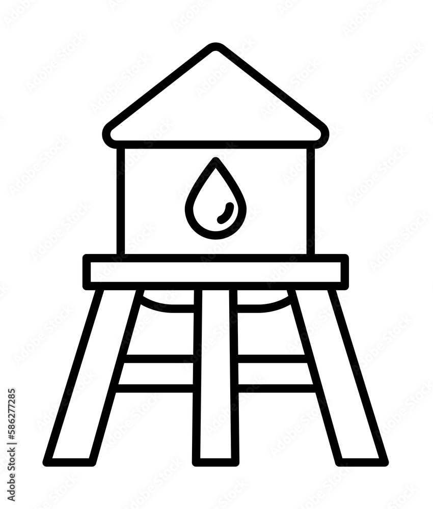 Poster water tower, firefighter icon. element of firefighter icon. thin line icon for website design and de