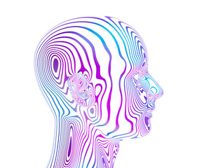 Abstract head with lines, 3d render