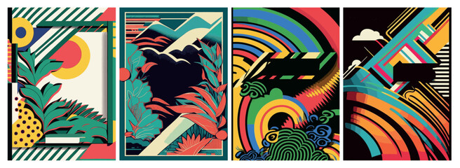 A set of backgrounds for text, psychedelic hippie art, a frame of stylized flowers.
Funky Ethnic Backgrounds: Seamless Hand-Drawn Textures with African-Inspired Design Elements. Art Deco Vector Prints