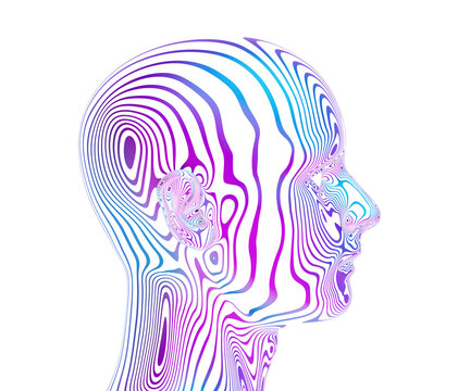 Abstract head with lines, 3d render