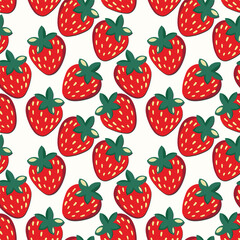Seamless pattern with strawberry on color background. Natural delicious fresh ripe tasty fruit. Vector illustration for print, fabric, textile, banner, other design. Food concept.