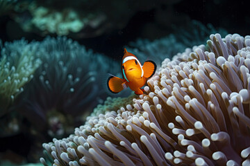 Naklejka na ściany i meble a clownfish in the coral reef, generative AI
