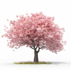 Fototapeta premium A cherry blossom tree with pretty pink flowers, include a white abckground. Generative Ai