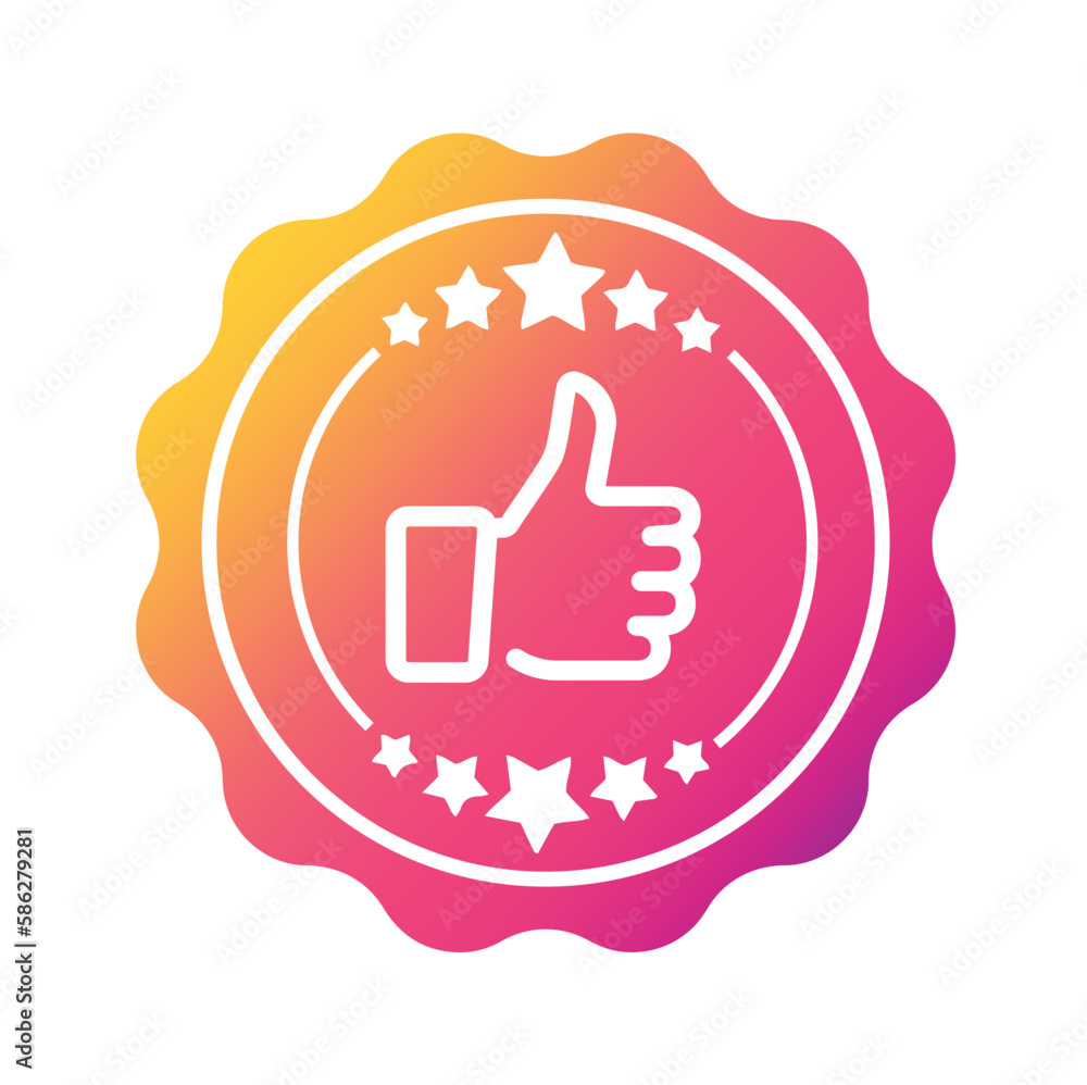 Aufkleber thumb up icon with star rating and gradient color.