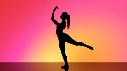 Silhouette of a woman doing yoga on a colored background. Generative Ai